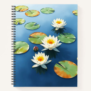 Ruhige Lilien schwimmen auf einem ruhigen Teich Notizbuch