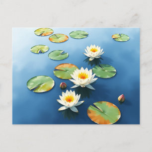 Ruhige Lilien schwimmen auf einem ruhigen Teich Postkarte