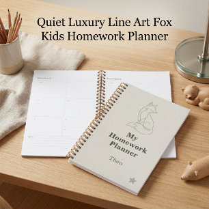 Ruhige Luxus-Linienkunst-Fuchs-Kinder-Hausaufgaben Planer