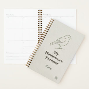 Ruhige Luxus-Linienkunst-Vogel-Kinder-Hausaufgaben Planer