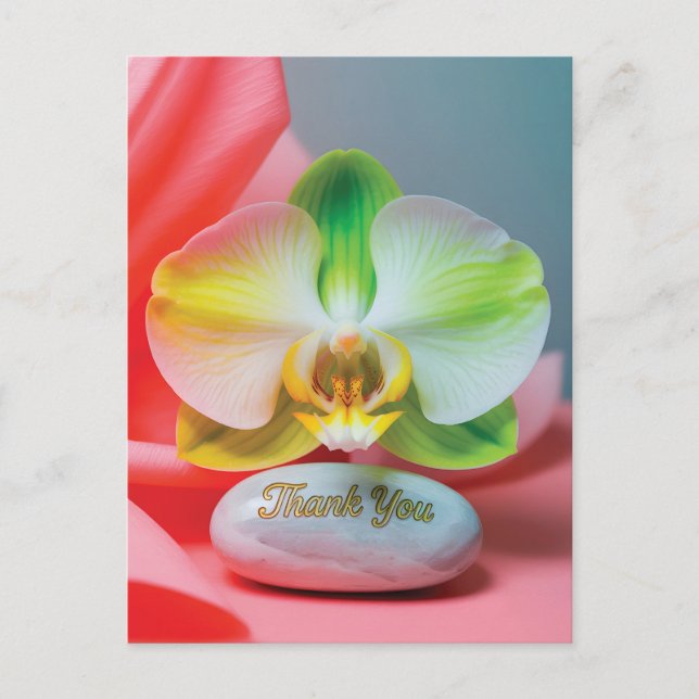 Ruhige Orchideenblüte mit "Danke"-Text Postkarte (Vorderseite)