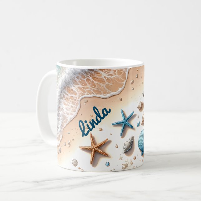 Ruhige Ozeanfront Retreat Vibrannt Starfish Kaffeetasse (Vorderseite Links)