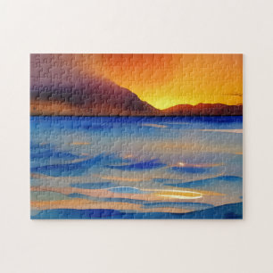 Ruhige Ozeansonnenuntergang Aquarell