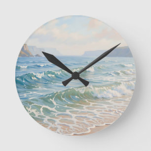 Ruhige Ozeanwellen stürzen auf den sandigen Strand Runde Wanduhr