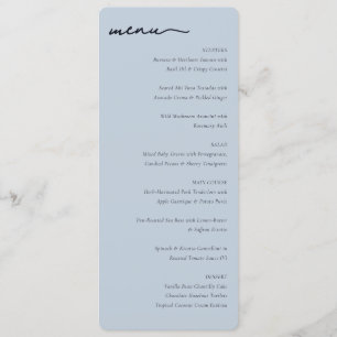 Ruhige Pastellblaue Minimalistische Hochzeitsmenü Menükarte