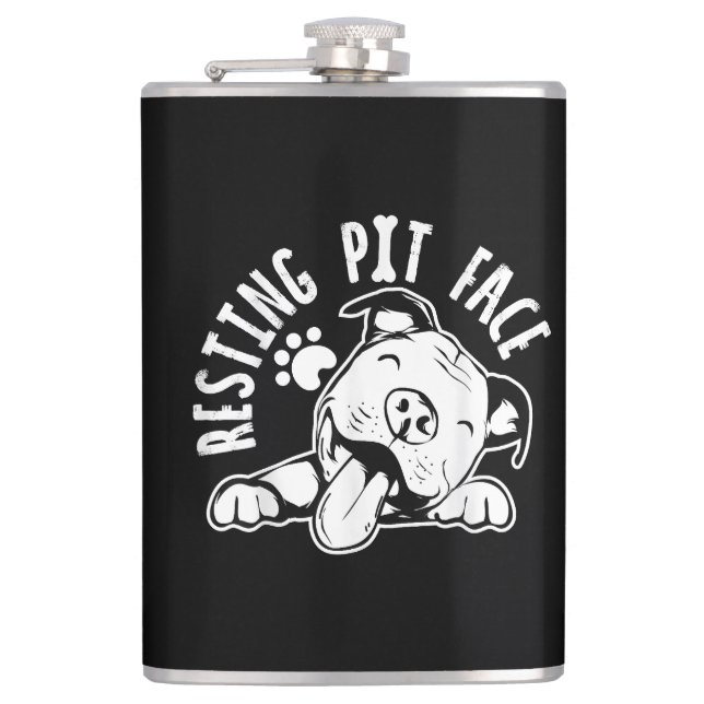 Ruhige Pit Face Funny Dog Pitbull Meme Flachmann (Vorderseite)