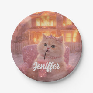 Ruhige Prinzessinnenkatze während des totalen Chao Pappteller