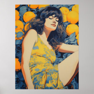 Ruhige Reflektionen: Die Frau und die Orangen Poster