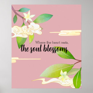 Ruhige rosa Blume Kunst mit bearbeitbarem Text Poster
