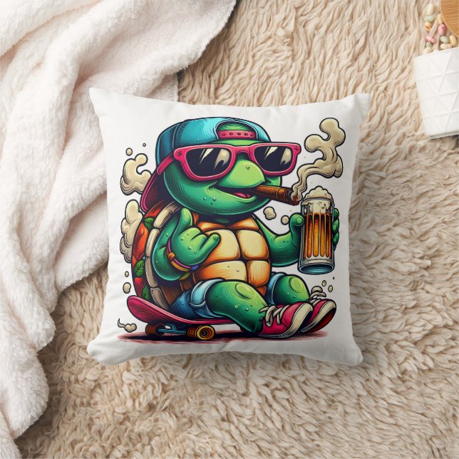 Ruhige Schildkröte mit einem Party im Hinterhof Kissen (Decke)