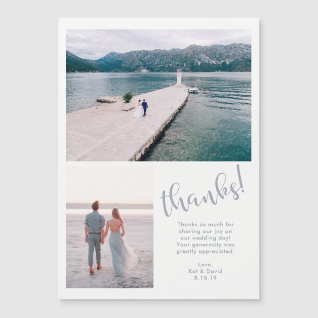 ruhige See | Zwei Fotos Hochzeit Danke Magnetkarte (Vorderseite)