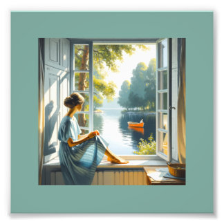 Ruhige Seeufer: Blick auf das serene Fenster Fotodruck