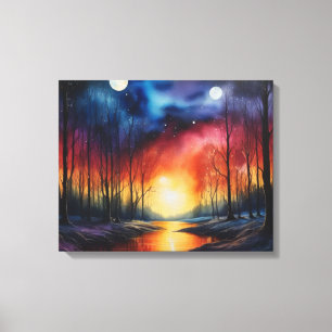 Ruhige Sonnenuntergangsmalerei - Friedliche Flussl Leinwanddruck