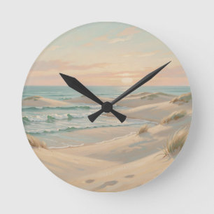 Ruhige Strand-Sonnenuntergang-Dünen Ozeanwellen Kü Runde Wanduhr
