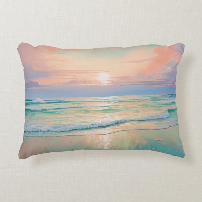 Ruhige Strandlandschaft mit Sonnenuntergang Dekokissen (Vorderseite)