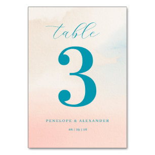 Ruhige Teal-Wasserfarbe Nummer Tischnummer
