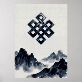 Ruhige traditionelle Tusche-Waschberge Endloser Kn Poster