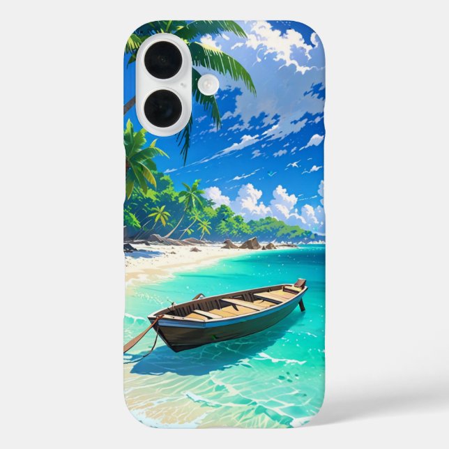 Ruhige tropische Insel Anime iPhone 16 Hülle (Rückseite)