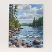 Ruhige Ufer-Wasserfarbenmalerei des Lake Tahoe