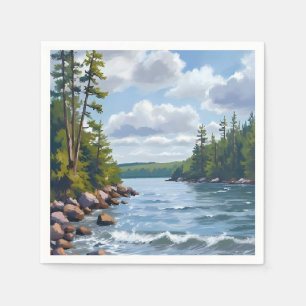 Ruhige Ufer-Wasserfarbenmalerei des Lake Tahoe Serviette