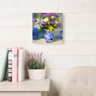 Ruhige Vase der Blume drucken Quadratische Wanduhr