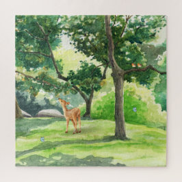 Ruhige Waldhirsch-Aquarell-Kunst