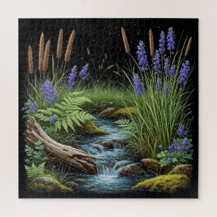 Ruhige Waldszene mit Lavendel
