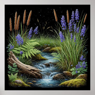 Ruhige Waldszene mit Lavendel Poster