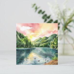 Ruhige Watercolor Mountain River Sunrise