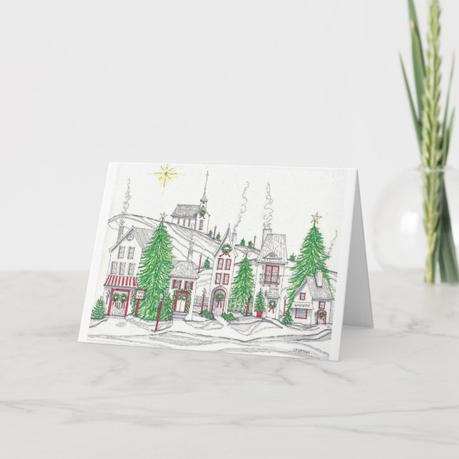 Ruhige Weihnachtsdorf 5x8 gefaltete Karte (Vorderseite)