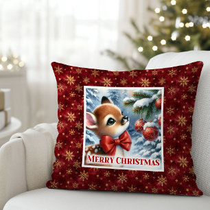 Ruhige Weihnachtsszene Baby Reh schneebedeckter Wa Kissen