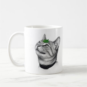 Ruhige Weiße Minimale Katze Blatt Ästhetik Zeichnu Kaffeetasse