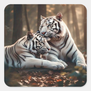 Ruhige weiße Tigerbegleiter Quadratischer Aufkleber