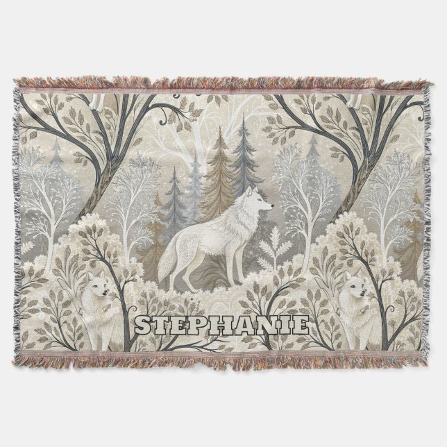 Ruhige Winterwaldlandschaft mit weißen Wölfen Decke (Vorderseite)