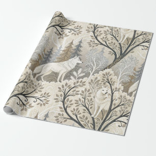 Ruhige Winterwaldlandschaft mit weißen Wölfen Geschenkpapier