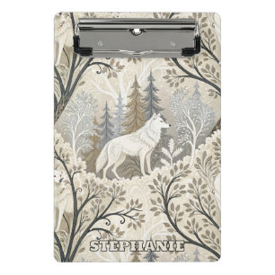 Ruhige Winterwaldlandschaft mit weißen Wölfen Mini Klemmbrett