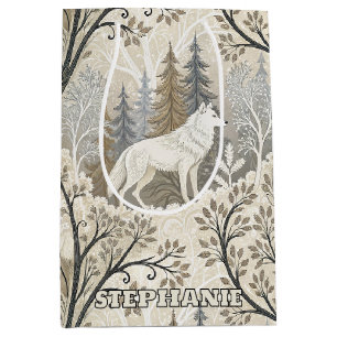 Ruhige Winterwaldlandschaft mit weißen Wölfen Mittlere Geschenktüte