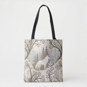 Ruhige Winterwaldlandschaft mit weißen Wölfen Tasche