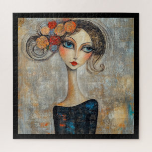 Ruhiger Blick einer eleganten blauen Dame