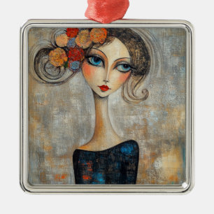 Ruhiger Blick einer eleganten blauen Dame Ornament Aus Metall