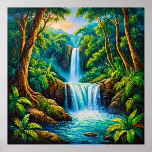 Ruhiger Dschungelwasserfall Poster