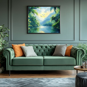 Ruhiger Fluss, der durch dichten Dschungel fließt Leinwanddruck