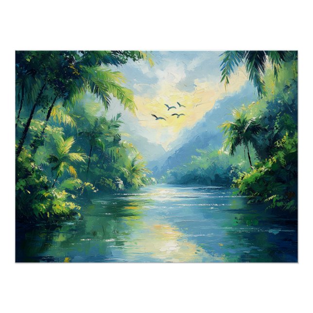 Ruhiger Fluss, der durch dichten Dschungel fließt Poster (Vorderseite)