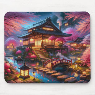 Ruhiger Frühling-Abend im japanischen Garten Mousepad