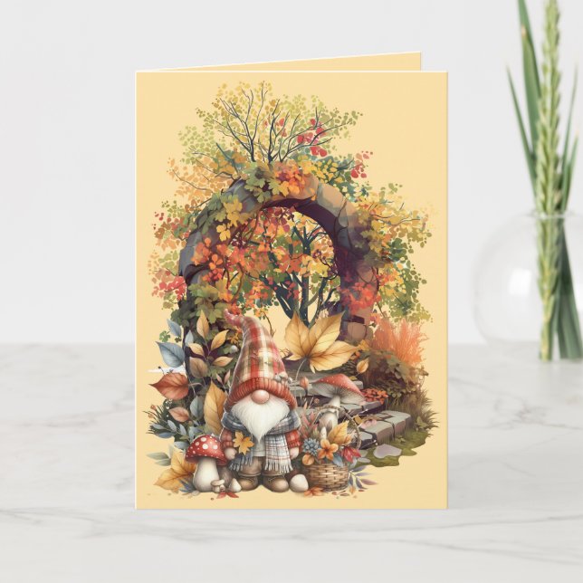 Ruhiger Herbstgarten mit Gnome Karte (Vorderseite)