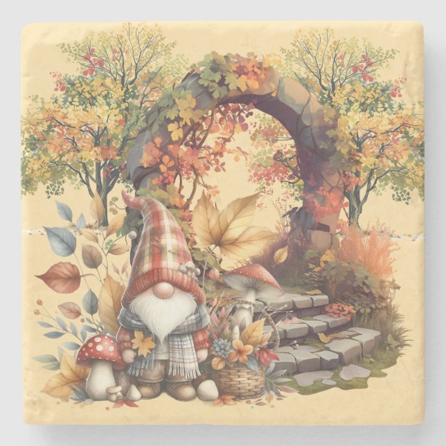 Ruhiger Herbstgarten mit Gnome Steinuntersetzer (Vorderseite)