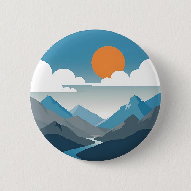 Ruhiger Horizont | Minimale Berglandschaftskunst Button (Vorderseite)