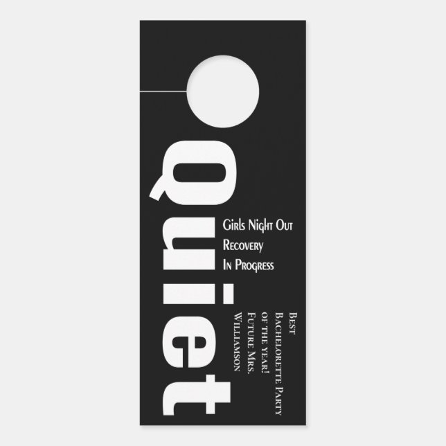 Ruhiger Junggeselinnen-Abschied nicht schwarz gest Türanhänger (Vorderseite)