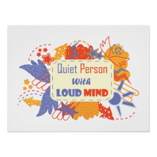 Ruhiger Mensch mit lauter Gedanken blau gelb Poster