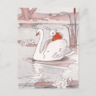 Ruhiger Schwan gibt Kaninchen einen Auftrieb Postkarte